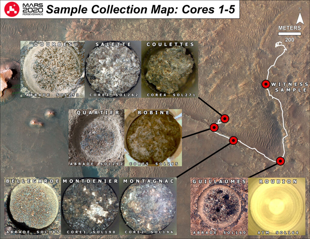 NASA Stunned by Discovery of Alien Mineral Never Found on Earth, Clues to Life’s Origins Revealed 2 Sample Collection Map- Cores 1-5