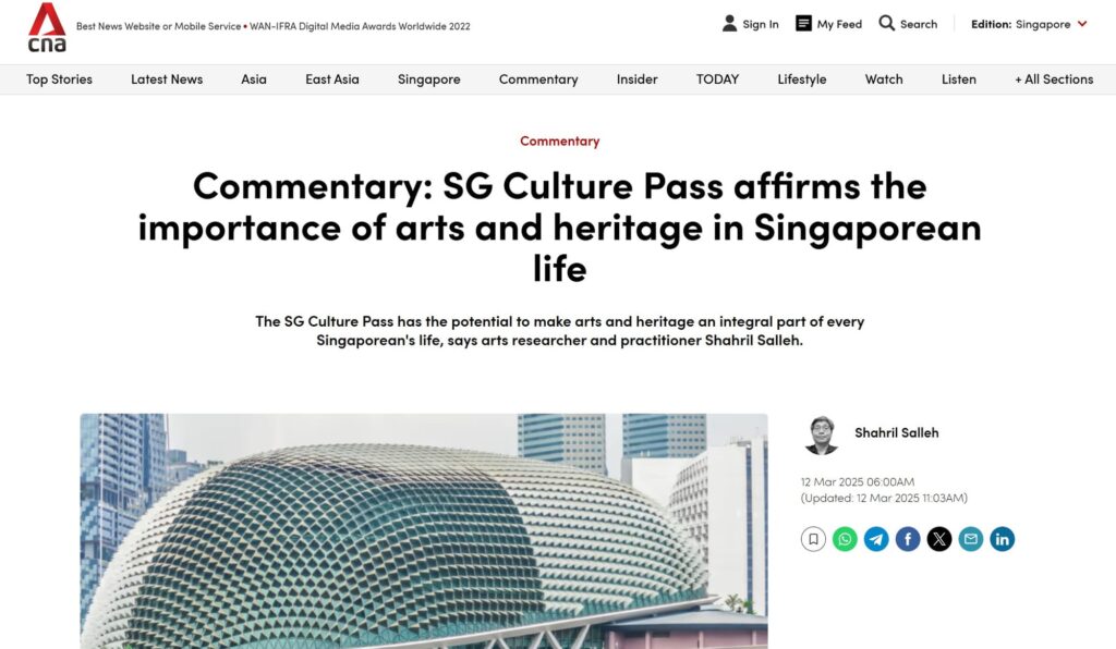 $100 Culture Credit for All Singaporeans? Who will get This September Perk? Check Eligibility 2 article discussing SG Culture Pass.